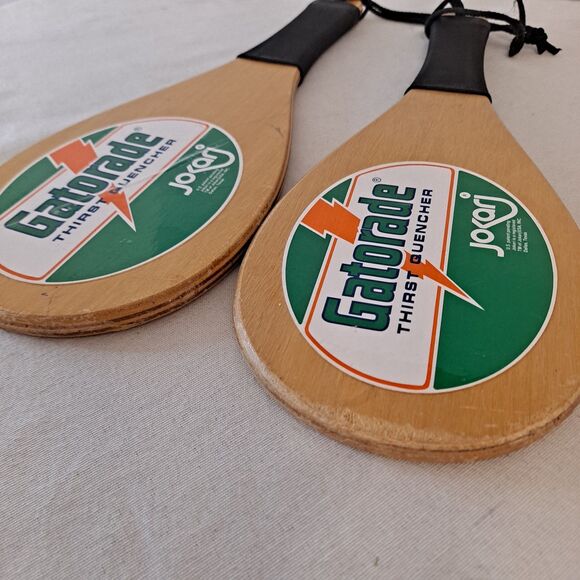 Vintage Jokari Champ Gatorade Racquet Paddle Ball Sport Wooden USA Set Of 2 - Picture 9 of 11